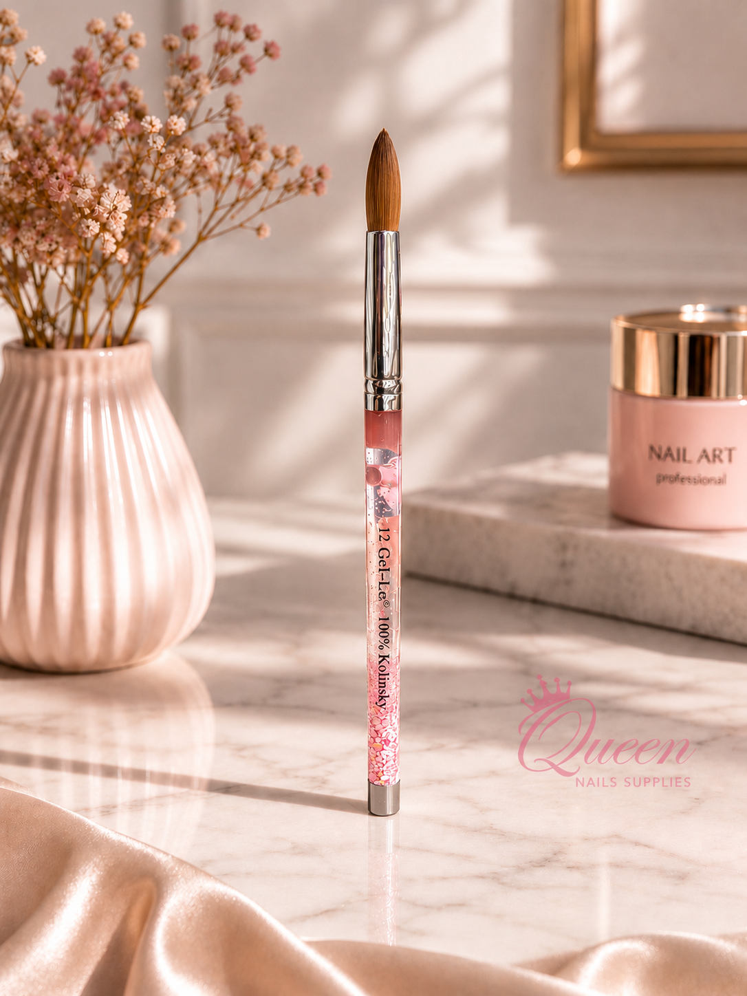 Gel-Le - Acrylic Brush -100% Kolinsky (Liquid/Pink Glitter Handle)