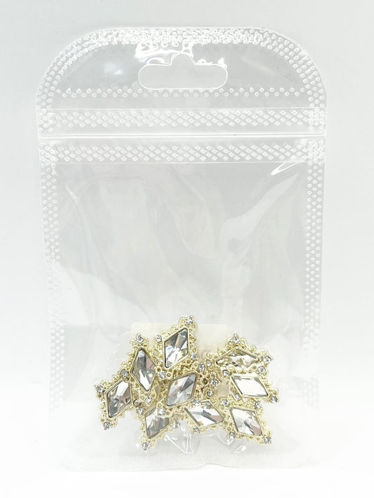 Queen - Nail Charms 10pc - #015 Gold White Diamonds