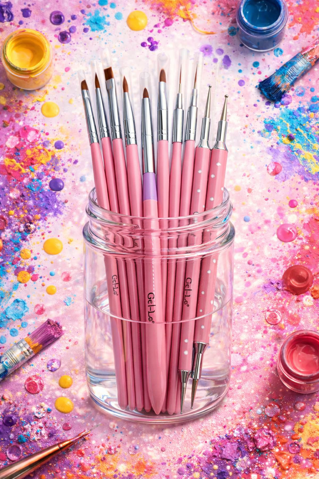 Gel-Le - Design Brush Set - Pink Handle 12pc