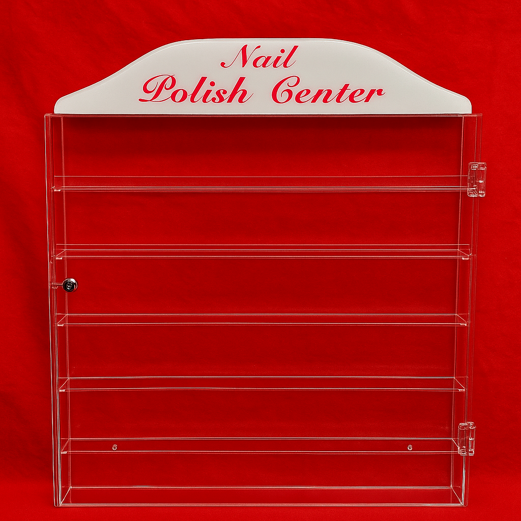 Polish Wall Rack - Acrylic Display - (90 bottle)(W/Header)(Door&Lock)