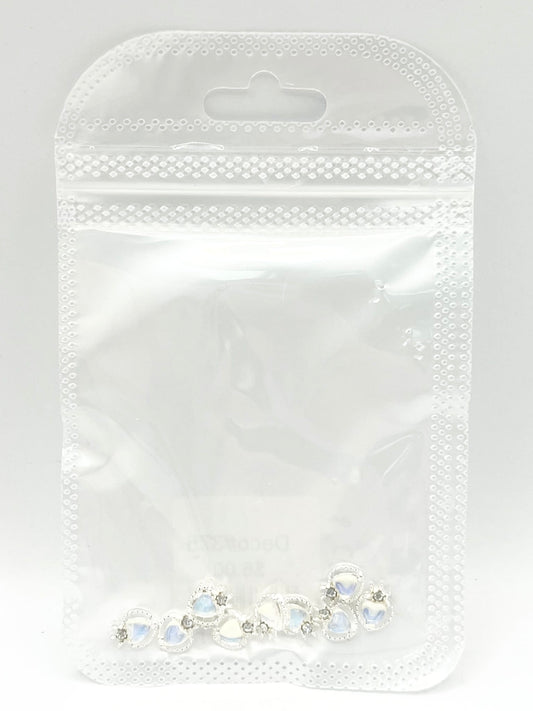 Queen - Nail Charms 10pc - #375 Silver Pearl Iridescent Small Hearts with Crown
