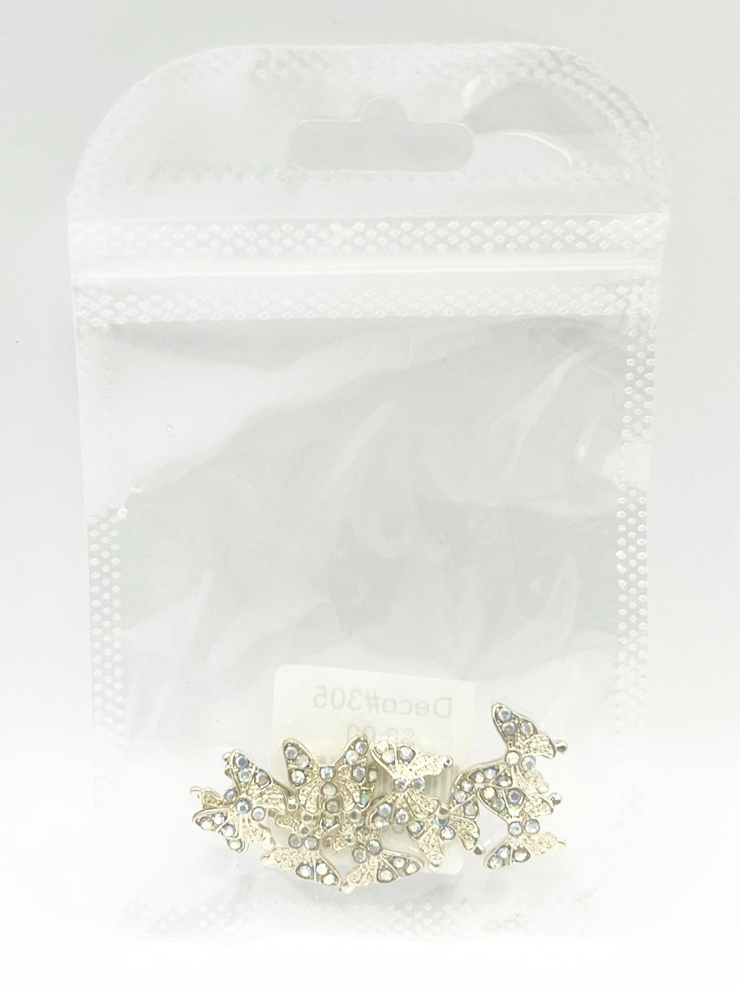 Queen - Nail Charms 10pc - #305 Gold Butterflies w/ Iridescent Stones