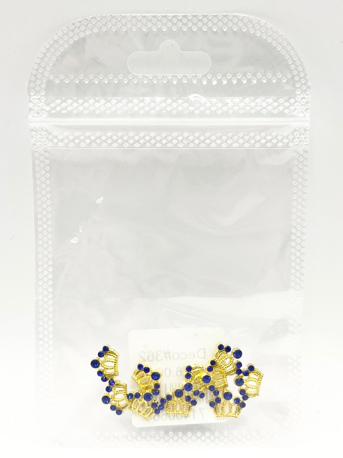 Queen - Nail Charms 10pc - #362 Gold Blue Stone Crowns