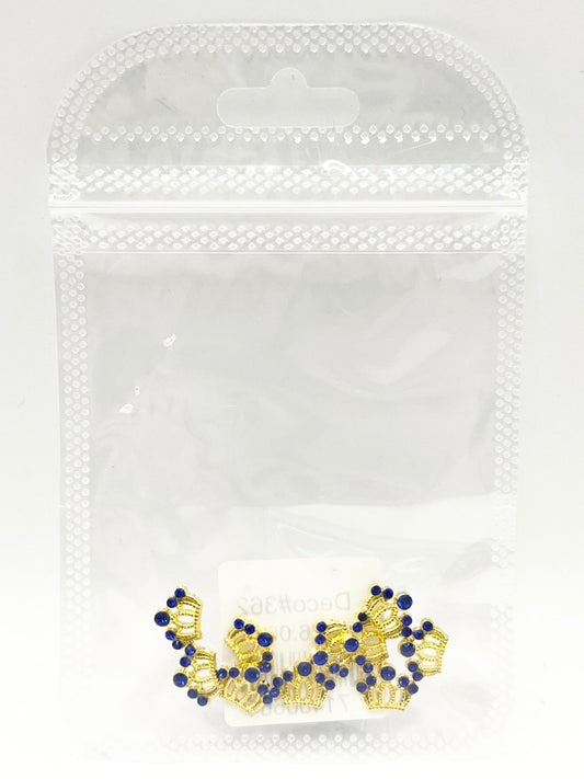 Queen - Nail Charms 10pc - #362 Gold Blue Stone Crowns