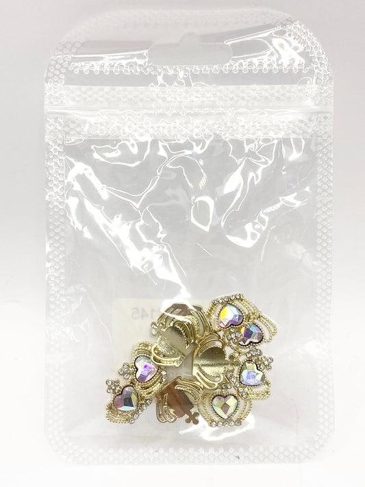 Queen - Nail Charms 10pc - #142 Gold Iridescent Heart Crowns