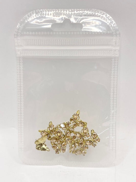 Queen - Nail Charms 10pc - #030 Gold Orange Small Crystal Butterflies