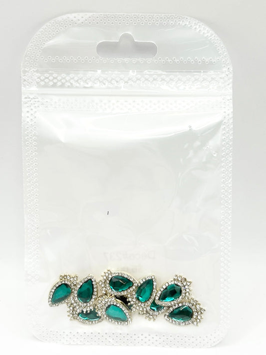 Queen - Nail Charms 10pc - #237 Gold Green-Shaped Strawberries with Crystals