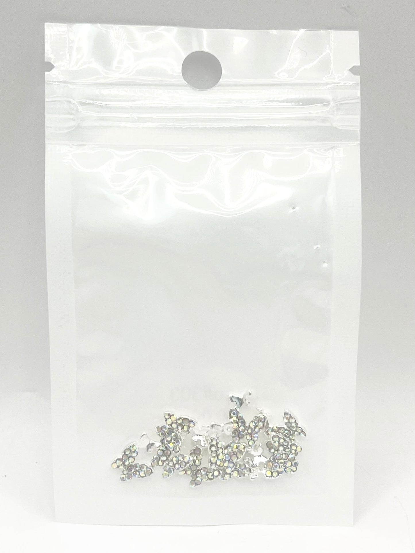 Queen - Nail Charms 10pc - #303 Silver Iridescent Crystal Butterflies with Mini