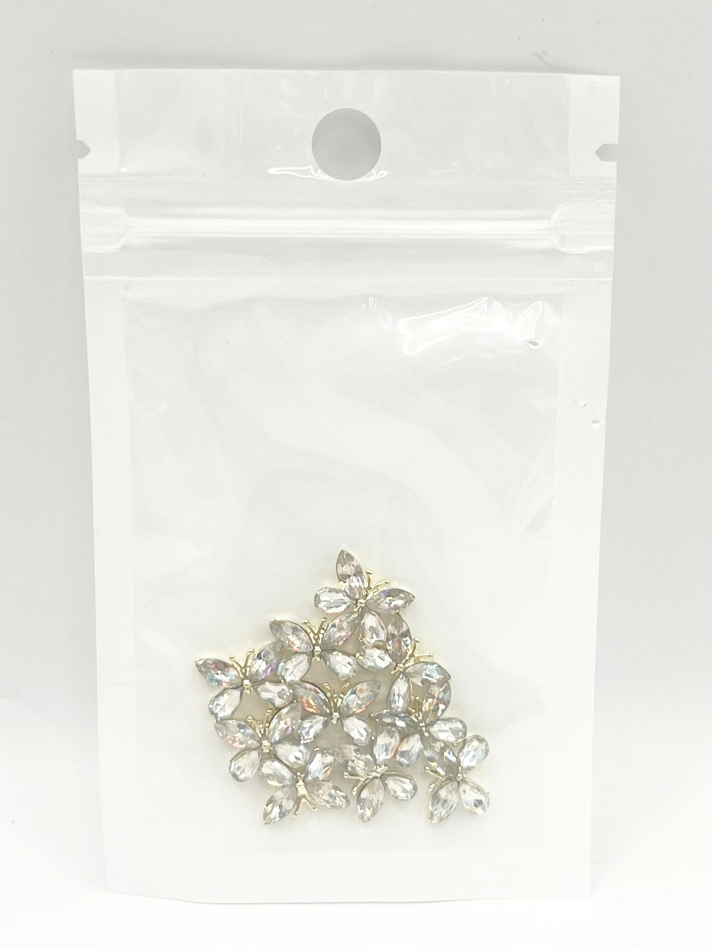 Queen - Nail Charms 10pc - #312 Gold Iridescent Crystal Winged Butterflies