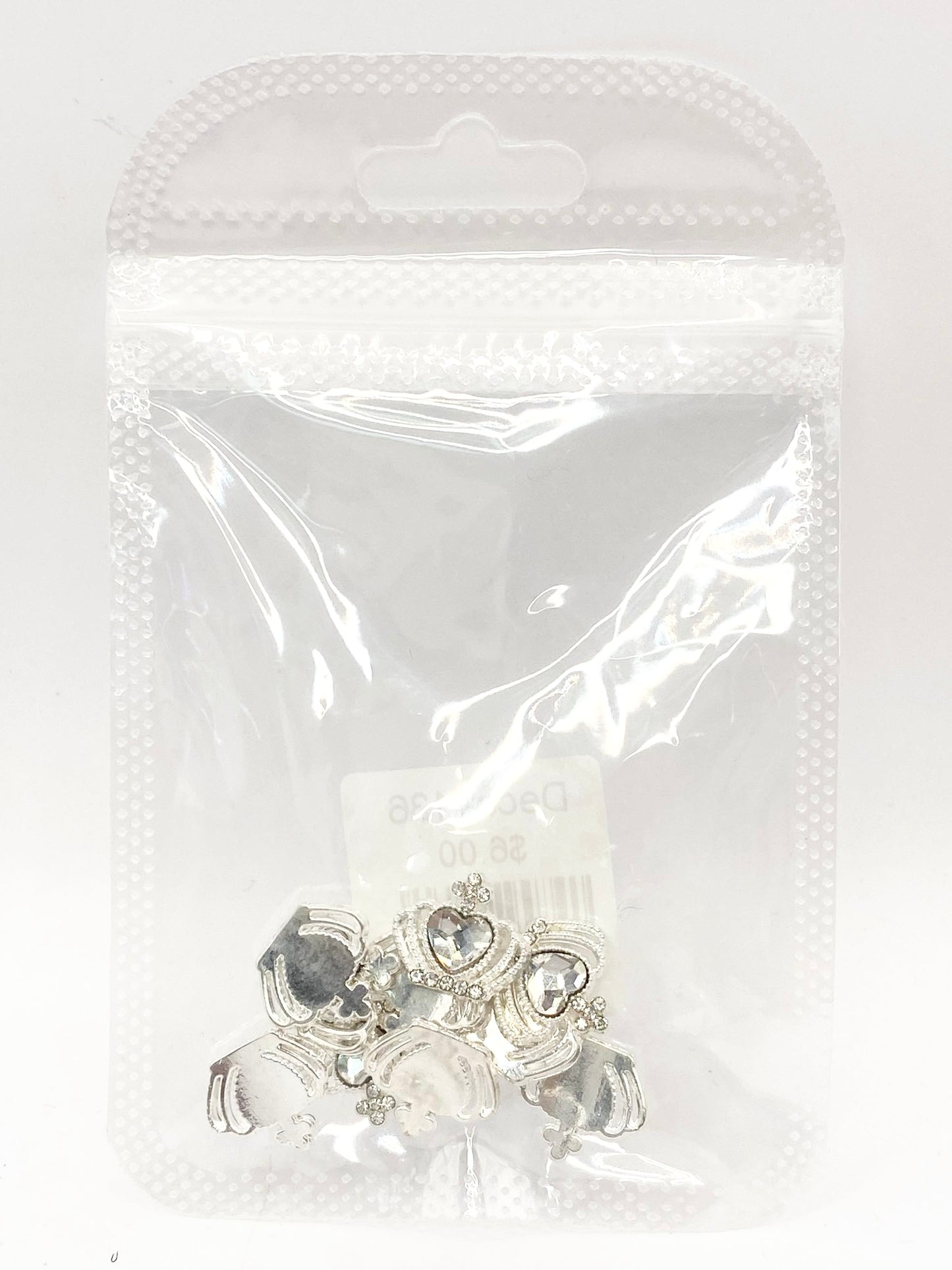 Queen - Nail Charms 10pc - #136 Silver Clear Heart Crowns