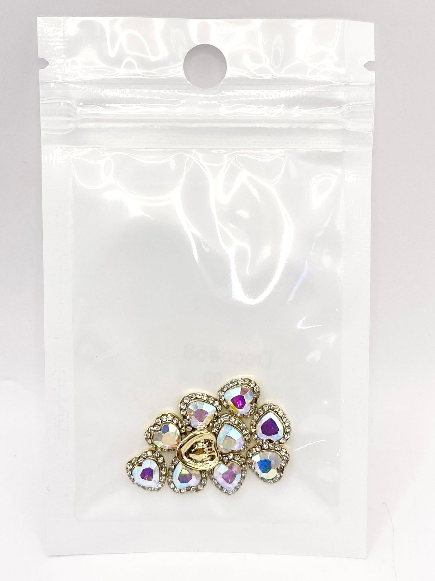 Queen - Nail Charms 10pc - #058 Gold Iridescent Hearts