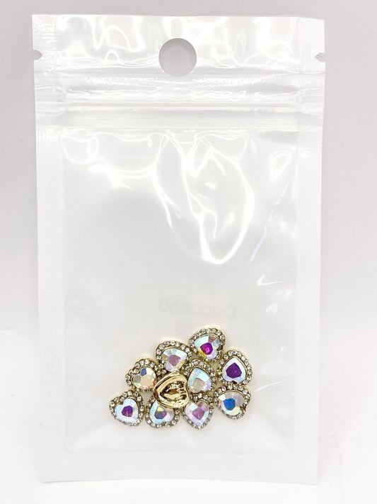 Queen - Nail Charms 10pc - #058 Gold Iridescent Hearts