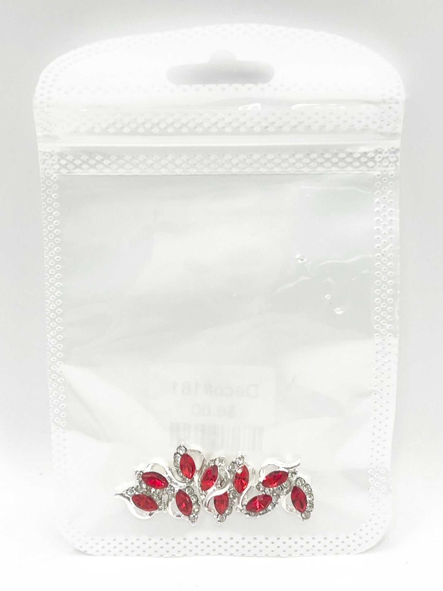 Queen - Nail Charms 10pc - #181 Silver Red Leafs with Crystals