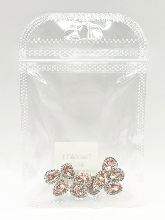 Queen - Nail Charms 10pc - #011 Silver Orange Teardrops with Crystals