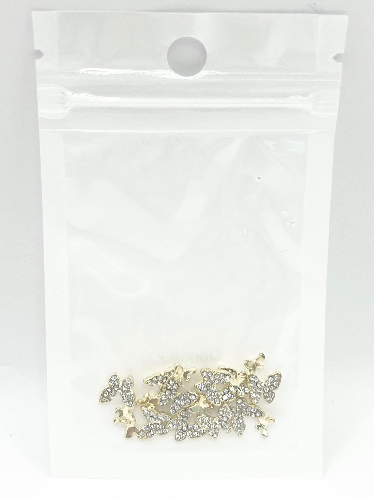 Queen - Nail Charms 10pc - #300 Gold White Crystal Butterflies with Mini