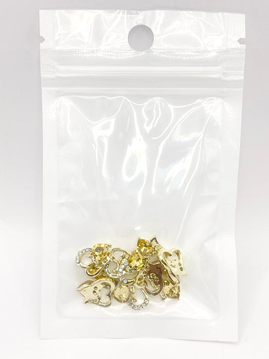 Queen - Nail Charms 10pc - #081 Gold "Love" Yellow Crystal Hearts