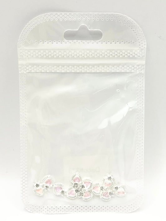 Queen - Nail Charms 10pc - #373 Silver Light Pink Iridescent Small Hearts with Crown