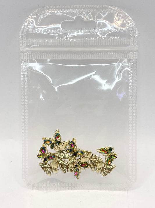 Queen - Nail Charms 10pc - #021 Gold Dark Iridescent Small Crystal Butterflies
