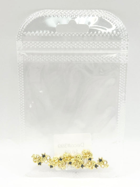 Queen - Nail Charms 10pc - #399 Gold Skulls with Black Crown