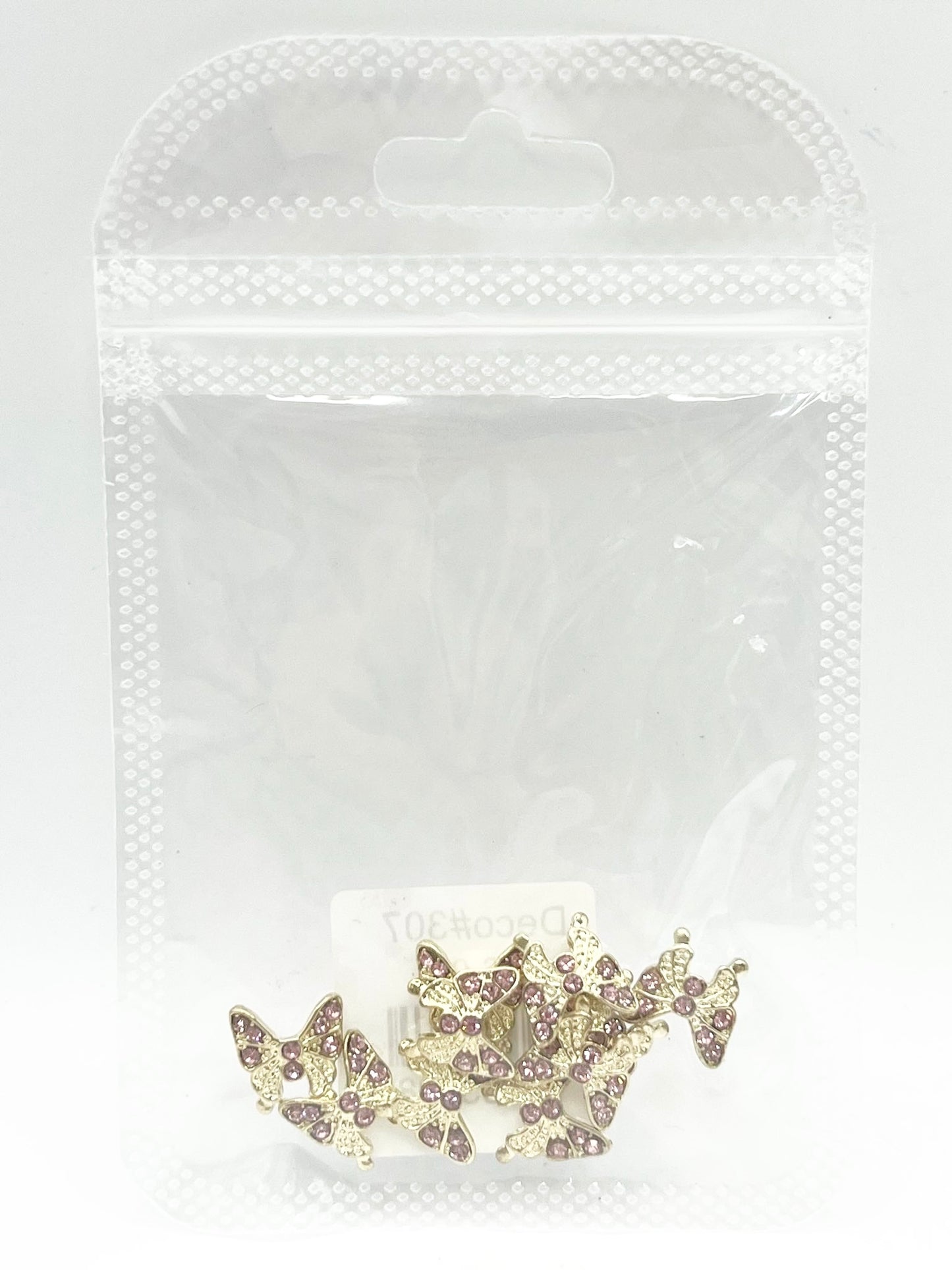 Queen - Nail Charms 10pc - #307 Gold Butterflies w/ Pink Stones