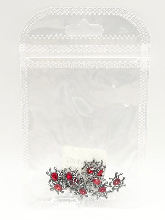 Queen - Nail Charms 10pc - #407 Silver Red Gem Spider Webs