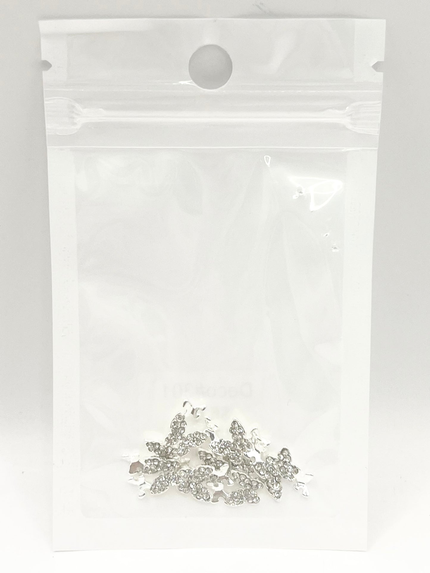 Queen - Nail Charms 10pc - #301 Silver White Crystal Butterflies with Mini