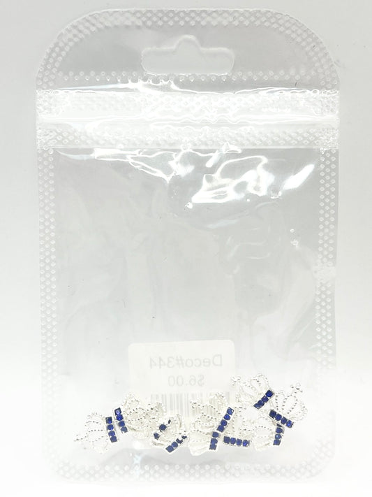 Queen - Nail Charms 10pc - #344 Silver Blue Crystal Crowns