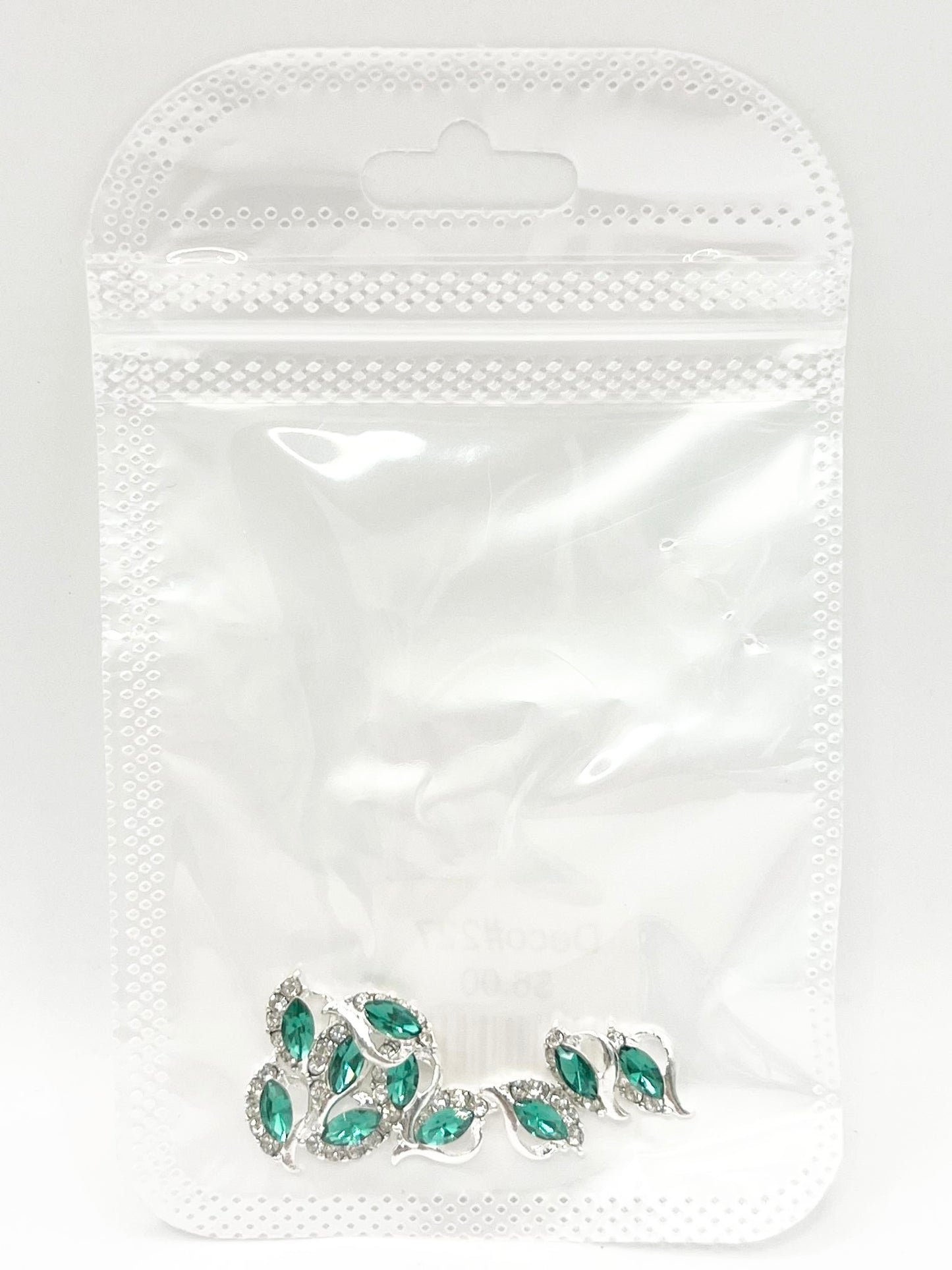 Queen - Nail Charms 10pc - #227 Silver Green Leafs with Crystals