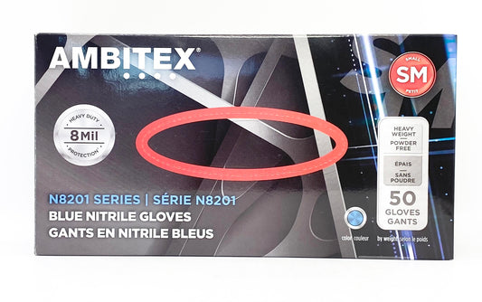 Ambitex - Blue Nitrile Gloves 8 Mil 50pc - Small