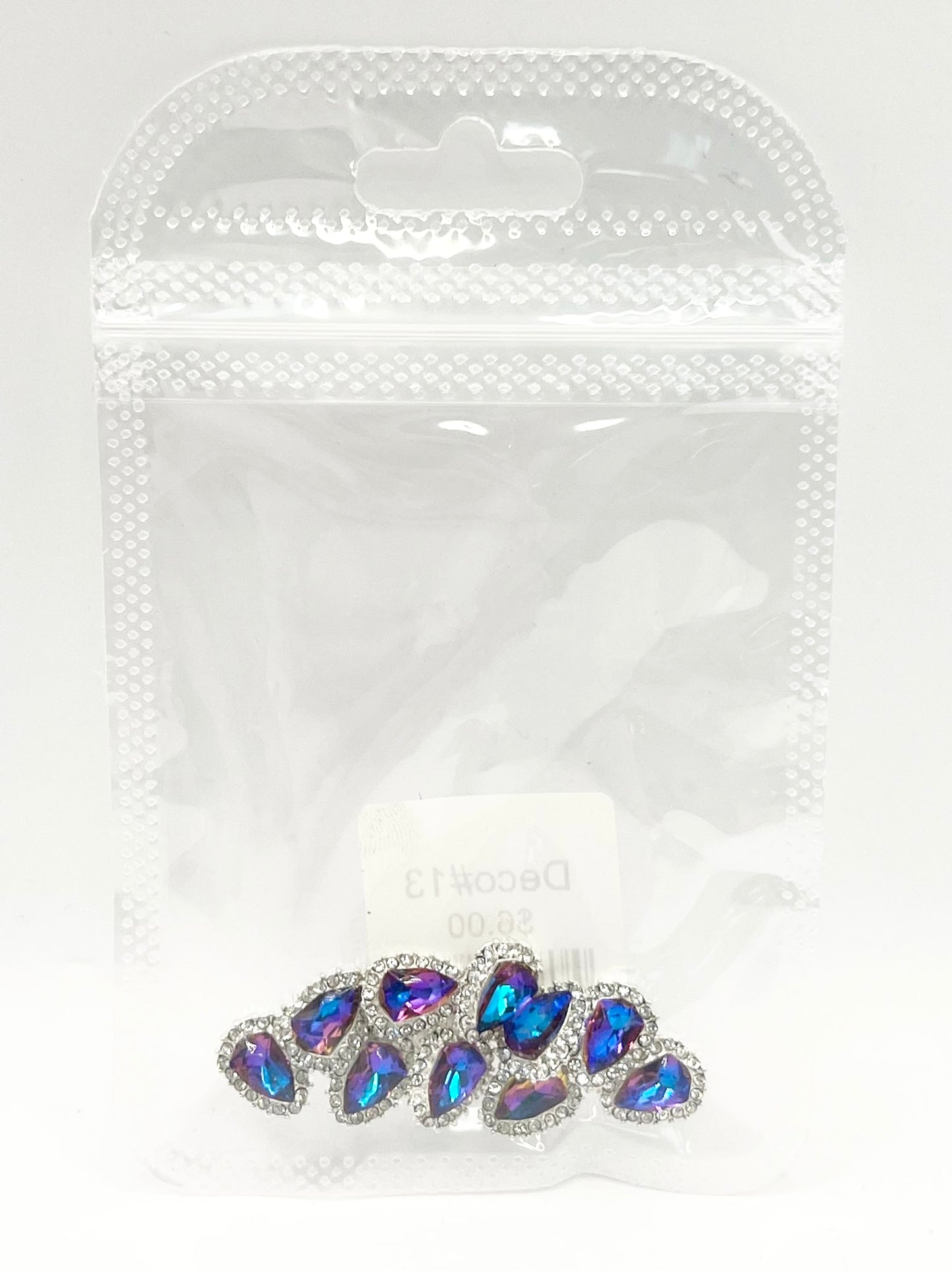 Queen - Nail Charms 10pc - #013 Silver Dark Iridescent Teardrops with Crystals