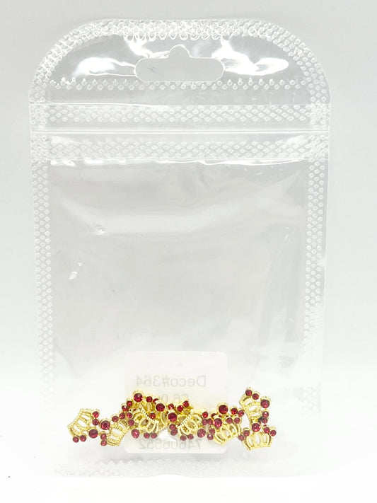 Queen - Nail Charms 10pc - #364 Gold Red Stone Crowns