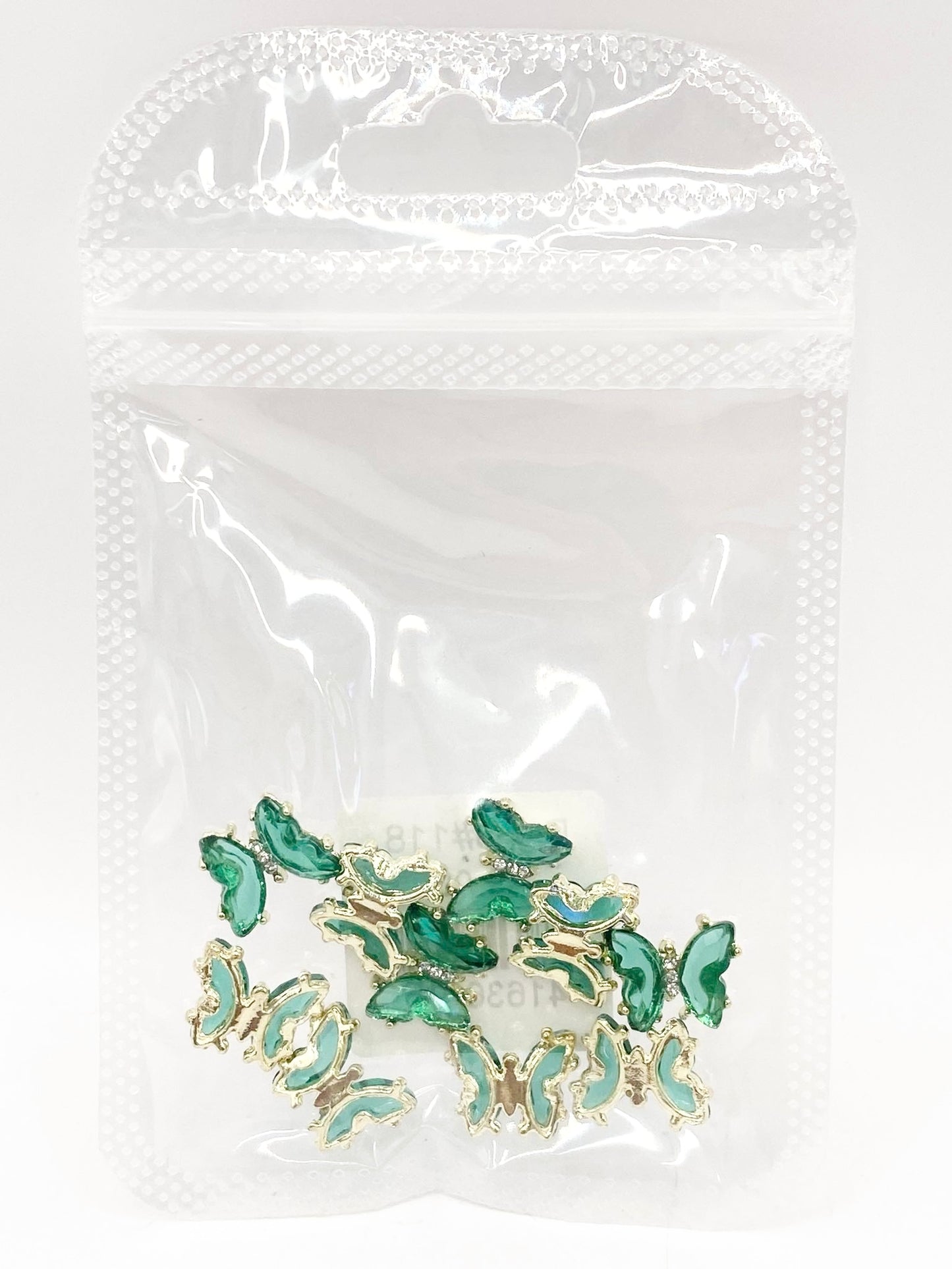 Queen - Nail Charms 10pc - #118 Gold Dark Green Butterflies