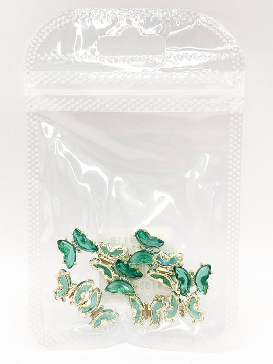 Queen - Nail Charms 10pc - #118 Gold Dark Green Butterflies