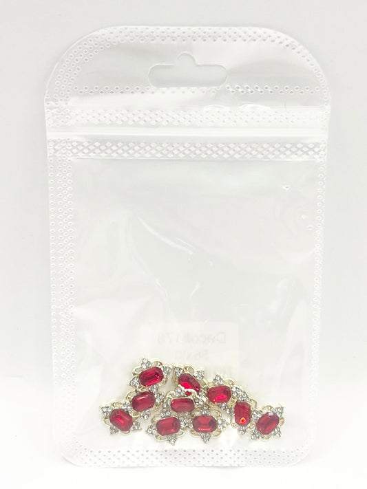 Queen - Nail Charms 10pc - #178 Gold Square Rubies with Arrow Crystals
