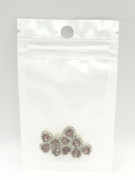 Queen - Nail Charms 10pc - #199 Gold Bronze Hearts with Surrounding Crystals