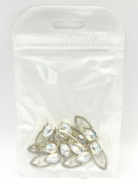 Queen - Nail Charms 10pc - #416 Gold White Gem Fingernail Charms with Crystals Outline