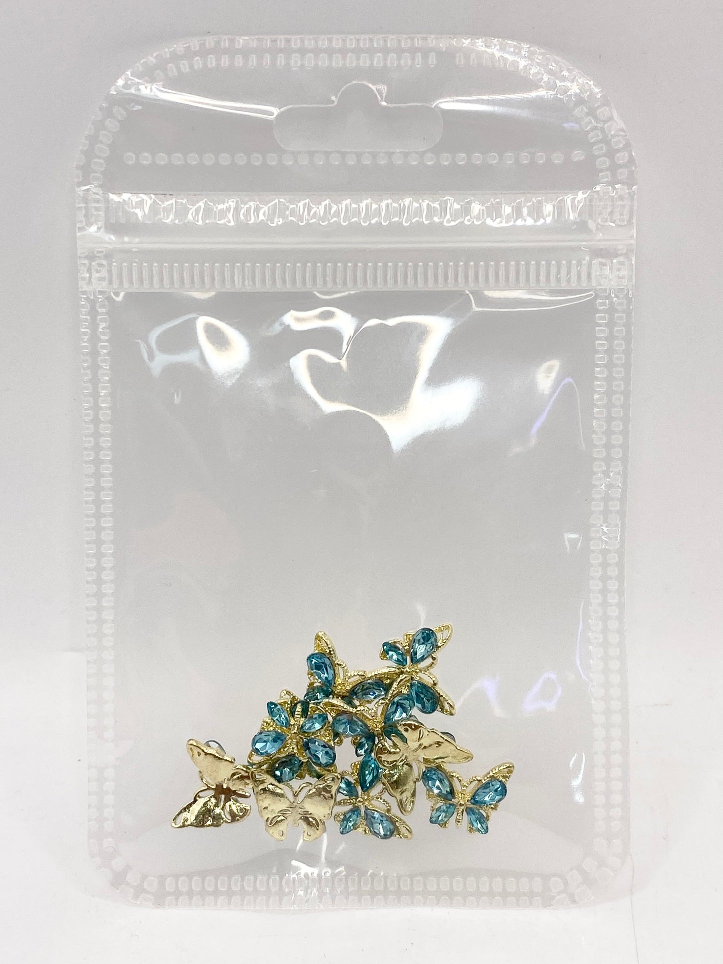 Queen - Nail Charms 10pc - #029 Gold Teal Small Crystal Butterflies
