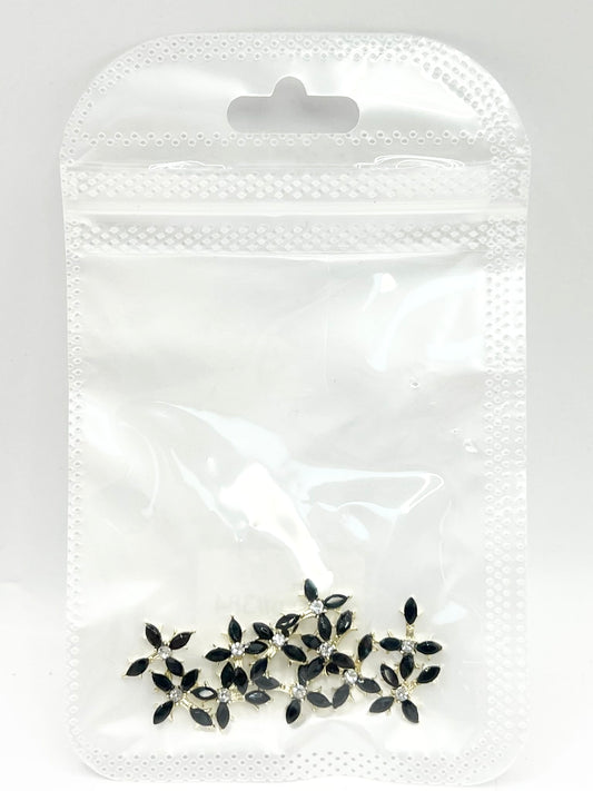 Queen - Nail Charms 10pc - #384 Gold Black Crystal Crosses