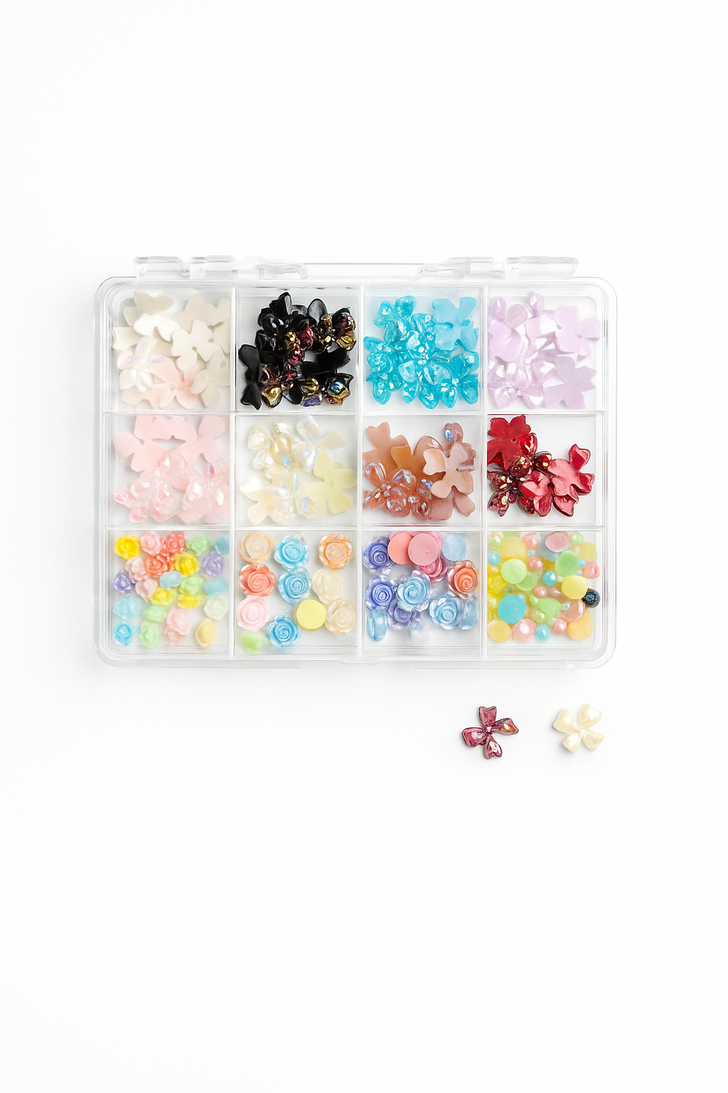 Shiny Bow & Rose Charms - 3D Nail Art