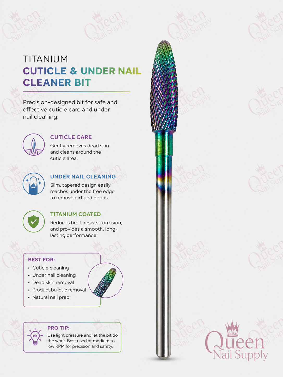 Titanium Cone Cuticle and Under Nail Cleaner Bit - Coarse