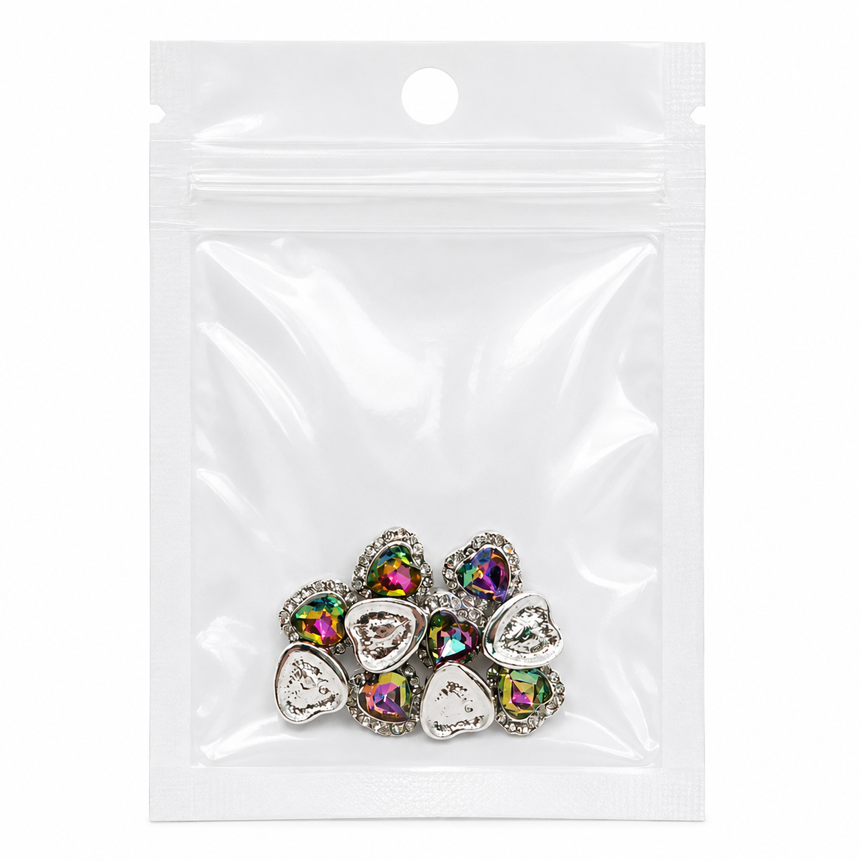 Queen - Nail Charms 10pc - #054 Silver Rainbow Hearts