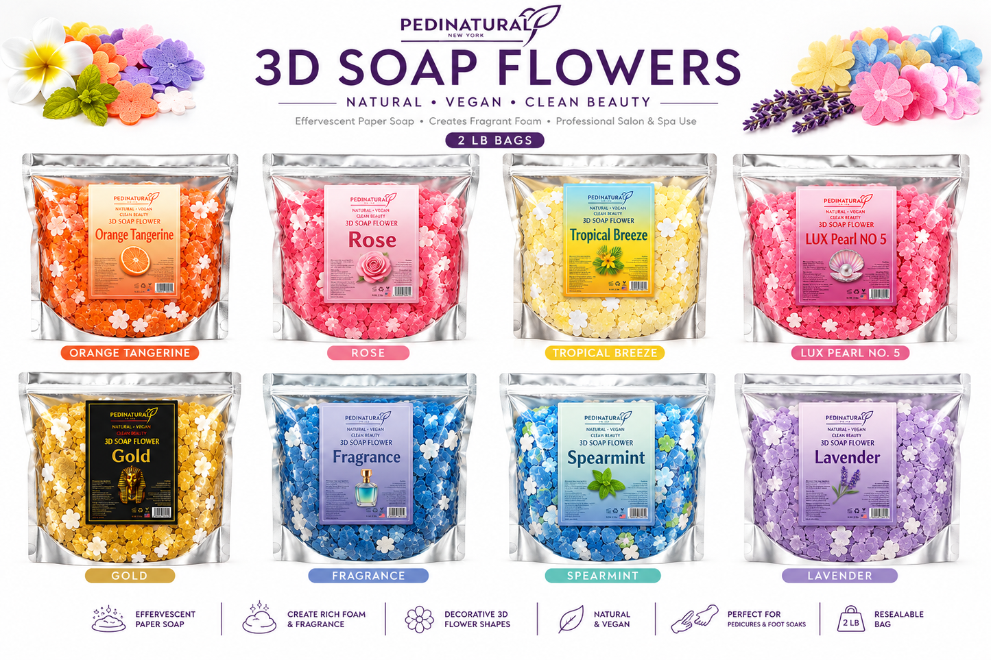 PediNatural 3D Soap Flowers – Effervescent Pedicure Soak | 2 lb