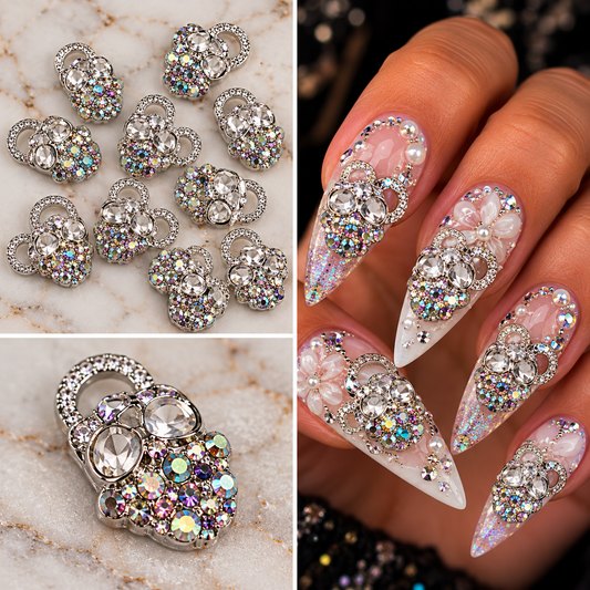 Queen - Nail Charms 10pc - #394 Silver Iridescent Skulls