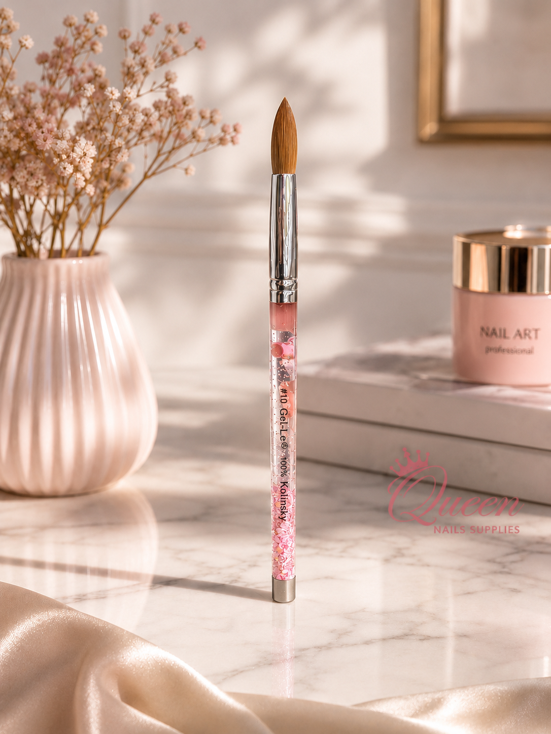 Gel-Le - Acrylic Brush -100% Kolinsky (Liquid/Pink Glitter Handle)