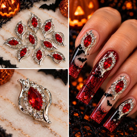 Queen - Nail Charms 10pc - #181  Red Sapphire Leaf Crystals