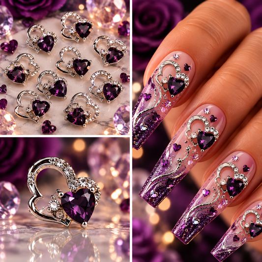 Queen - Nail Charms 10pc - #093 "Love"  Purple Hearts