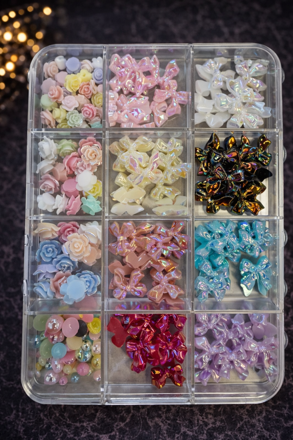 Shiny Bow & Rose Charms - 3D Nail Art