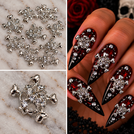 Queen - Nail Charms 10pc - #391 Silver Bones & Skulls