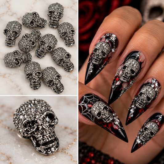Queen - Nail Charms 10pc - #392 Dark Silver Skulls