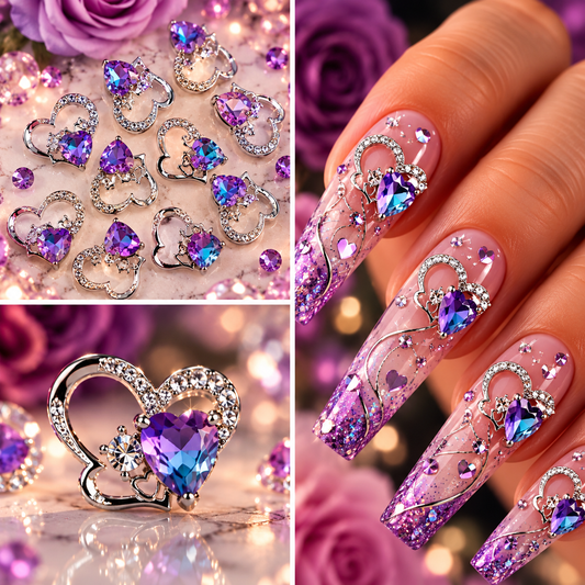 Queen - Nail Charms 10pc - #092 Silver "Love" Crystal Hearts